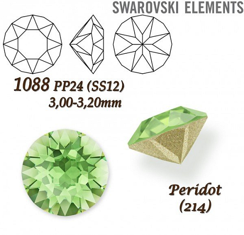 SWAROVSKI ELEMENTS 1088 XIRIUS Chaton PP24 (SS12) 3,00-3,20mm barva Peridot (214).