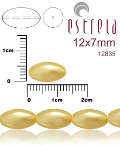 VOSKOVANÉ korále tvar ovál. Velikost 12x7mm. Barva 12835 (zlatá). Balení 10ks na návleku. 