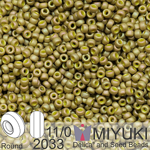 Korálky Miyuki Round 11/0. Barva 2033 Matte Opaque Light Olive Luster. Balení 5g.