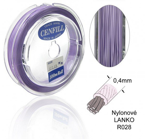 Nylonové LANKO .Barva R028  P. PURPLE (pastelová fialová). Velikost 0,4mm.