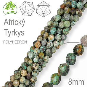 Korálky POLYHEDRON z minerálů  Africký Tyrkys polodrahokam. Velikost pr.8mm. Balení 10Ks.