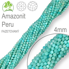 Korálky z minerálů Amazonit Peru Fazetovaný polodrahokam. Velikost pr.4mm. Balení 90Ks.