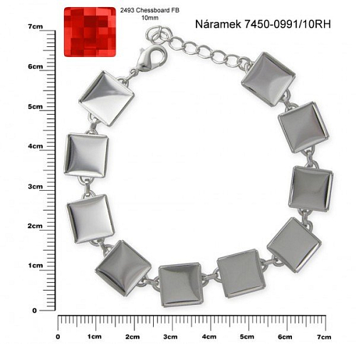 Náramek na SWAROVSKI Chessboard FB 10mm 10x LŮŽKO + řetízek. Barva rhodium. Ozn-7450-0991/10RH. .