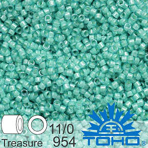 Korálky TOHO tvar TREASURE (válcové). Velikost 11/0. Barva č. 954-Inside-Color Aqua/Lt Jonquil Lined  . Balení 5g.