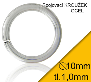 KROUŽEK spojovací-CHIRURGICKÁ OCEL 316L. Velikost venkovní pr.10,0mm tl.1,0mm.