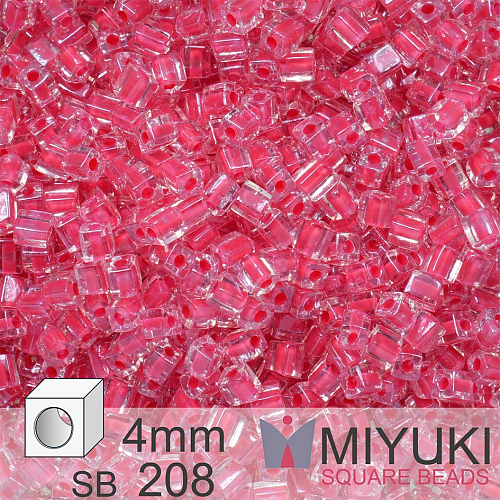 Korálky Miyuki SQUARE Beads 4mm. Barva Carnation Pink Lined Crystal SB208. Balení 5g.