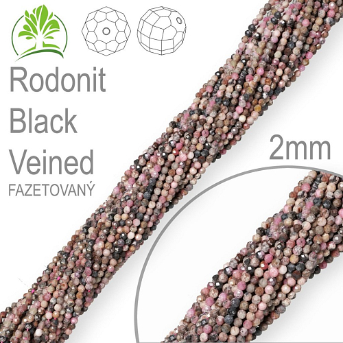 Korálky z minerálů Rodonit Black Veined Fazetovaný přírodní polodrahokam. Velikost pr.2mm. Balení 150Ks.