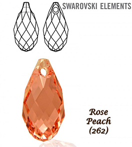 Swarovski 6010 Briolette Pendant 13x6,5mm. Barva ROSE PEACH 