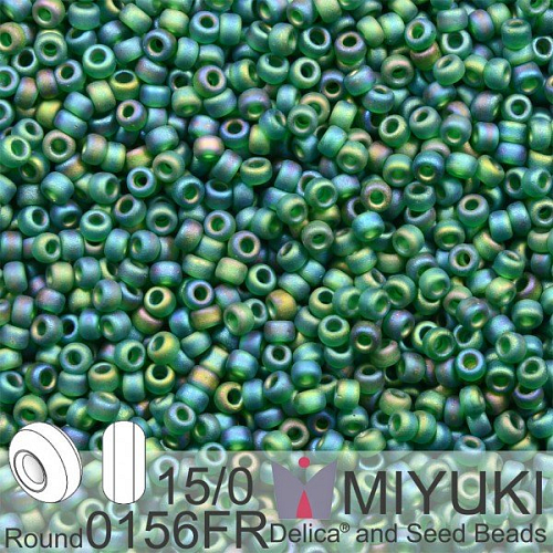 Korálky Miyuki Round 15/0. Barva 0156FR Matte Tr Dk Emerald AB. Balení 5g