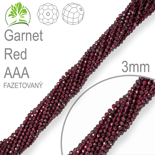 Korálky z minerálů Garnet Red AAA Fazetovaný polodrahokam. Velikost pr.3mm. Balení 120Ks.