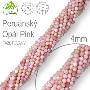 Korálky z minerálů Peruánský Opál Pink Fazetovaný přírodní polodrahokam. Velikost pr.4mm. Balení 95Ks.