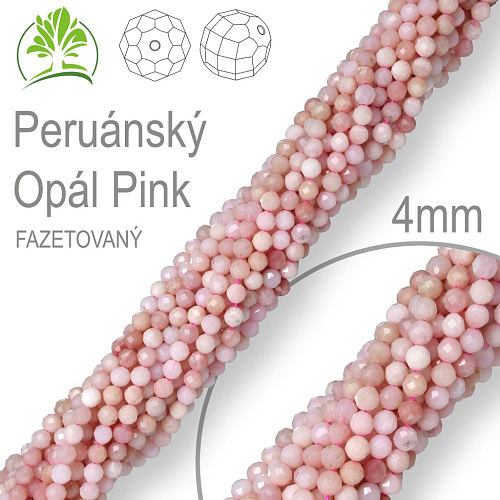 Korálky z minerálů Peruánský Opál Pink Fazetovaný přírodní polodrahokam. Velikost pr.4mm. Balení 95Ks.