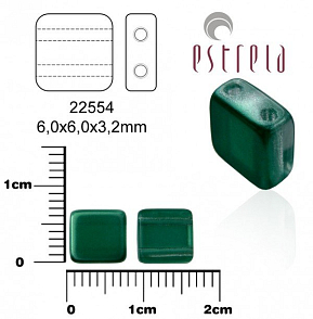 Mačkané korále ESTRELA tvar ČTVEREC 2otvory. Barva 22554 (zelená tmavá). Balení 20Ks.