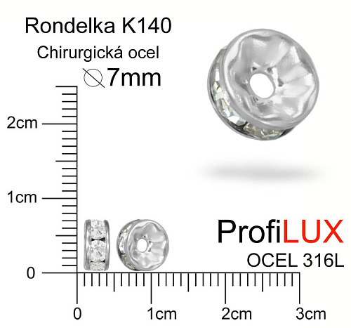 Korálek RONDELKA s kamínky Crystal CHIRURGICKÁ OCEL ozn, K140. velikost pr.7mm otvor 1,3mm