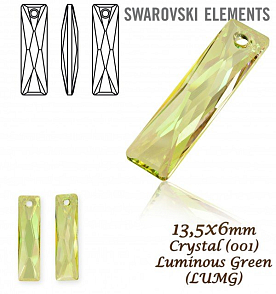 Swarovski 6465 Queen Baguette Pendant Crystal Luminous Green. Velikost 13,5x6mm. 