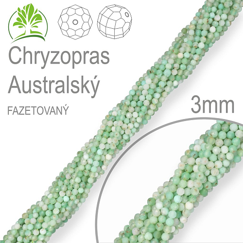 Korálky z minerálů Chryzopras Australský Fazetovaný  přírodní polodrahokam. Velikost pr.3mm. Balení 130Ks.