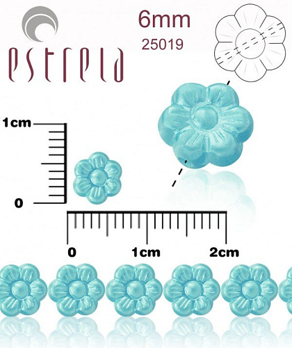Korálky VOSKOVANÉ tvar KYTIČKA velikost 6mm. Barva 25019 (Tyrkysová). Balení 17Ks.