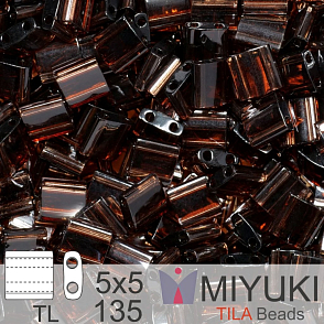 Korálky MIYUKI tvar TILA BEADS velikost 5x5mm. Barva TL-135 Transparent Root Beer. Balení 5g.