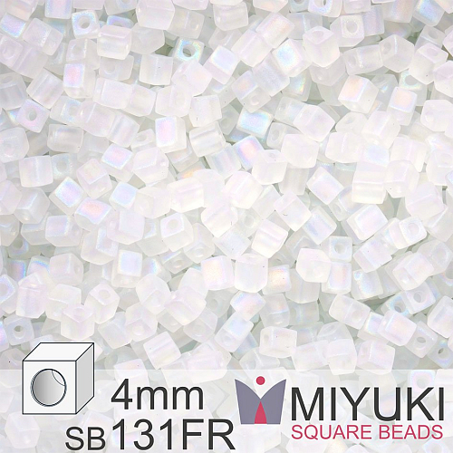 Korálky Miyuki SQUARE Beads 4mm. Barva Matte Crystal AB SB131FR. Balení 5g.