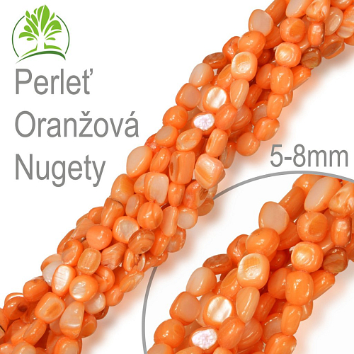 Perleť NUGETY. Velikost nugetu 5-8mm. Návlek délka cca 40cm. Barva Oranžová