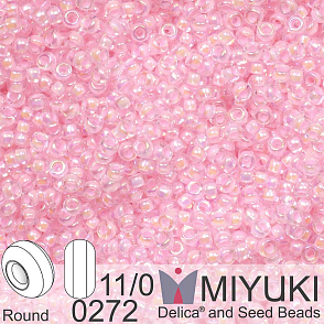 Korálky Miyuki Round 11/0. Barva 0272 Pink Lined Crystal AB. Balení 5g.