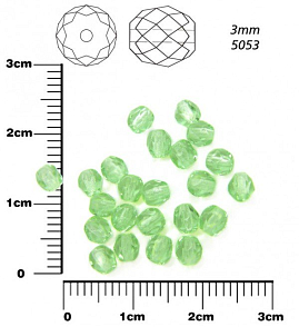 Korálky BROUŠENÉ 3mm. Barva 5053, Průhledná zelená . Balení 150Ks.