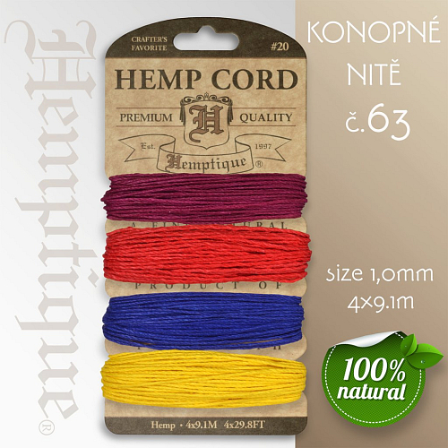 Konopná nit HEMP CORD síla nitě 1,0mm. Balení 4x9,1m. Barva č.63 Big Kiss