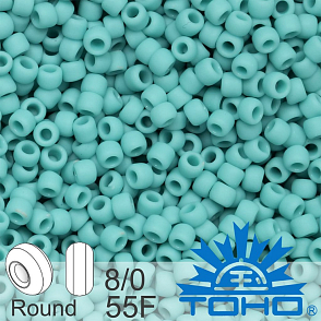 Korálky TOHO tvar ROUND (kulaté). Velikost 8/0. Barva č. 55F Opaque Frosted Turquoise. Balení 10g.