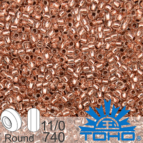 Korálky TOHO tvar ROUND (kulaté). Velikost 11/0. Barva č.740 Copper-Lined Crystal. Balení 8g