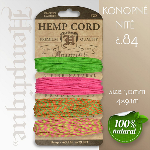 Konopná nit HEMP CORD síla nitě 1,0mm. Balení 4x9,1m. Barva č.84 Summer Shindig 1