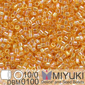 Korálky Miyuki Delica 10/0. Barva Tr Lt Topaz AB Cut DBM0100. Balení 5g.