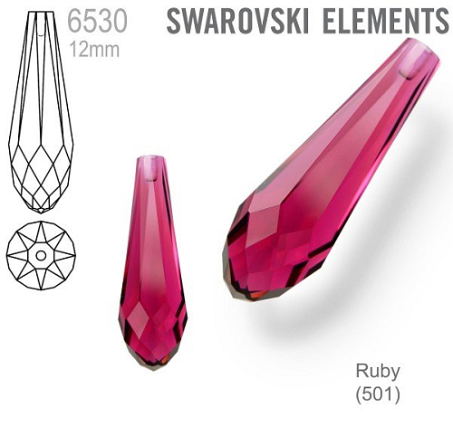 SWAROVSKI 6530 Pure Drop Pendant velikost 12mm. Barva Ruby 