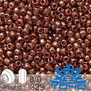 Korálky TOHO tvar ROUND (kulaté). Velikost 8/0. Barva 329 Gold-Lustered African Sunset- Balení 10g.