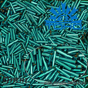 Korálky TOHO tvar BUGLES (válcové). Velikost pr.1,9mm x 9mm . Barva č. 27BD-Silver-Lined Teal . Balení 10g.