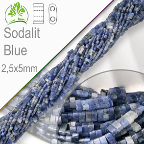 Minerální korálky tvarované Sodalit Blue. Velikost 2,5x5mm obdelníkové korálky s dvěma otvory. Balení 10Ks