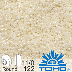 Korálky TOHO tvar ROUND (kulaté). Velikost 11/0. Barva č. 122-Opaque-Lustered Navajo White. Balení 8g.