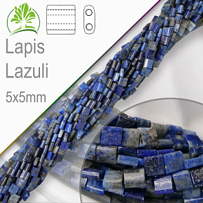 Minerální korálky tvarované Lapis Lazuli. Velikost 5x5mm čtvercové korálky s dvěma otvory. Balení 10Ks