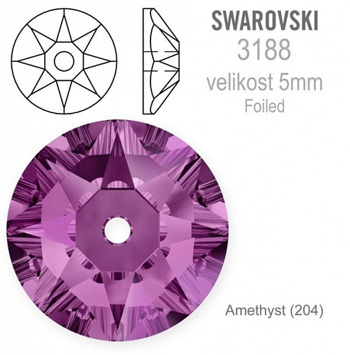 Swarovski 3188 XIRIUS Lochrose našívací kameny velikost pr.5mm barva Amethyst