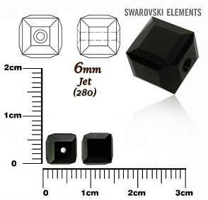 SWAROVSKI CUBE Beads 5601 barva JET velikost 6mm.