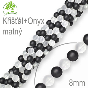 Korálky z minerálů  Křišťál + Onyx matný přírodní polodrahokam. Velikost pr.8mm. Balení 10Ks