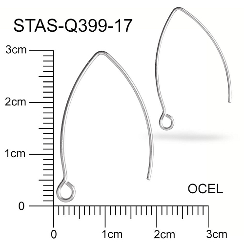 Afroháček s očkem  OCEL ozn.-STAS-Q399 17. Velikost 30x19mm. Síla drátu 0,7mm. Velikost očka vn. průměr 2,0mm