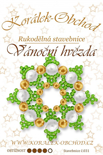 Stavebnice VÁNOČNÍ HVĚZDA ozn.031. Stavebnice obsahuje korálky+návod na 2Ks vánočních hvězd.