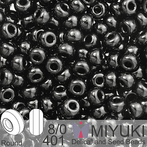 Korálky Miyuki Round 6/0. Barva 401 Black. Balení 5g