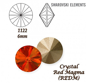 SWAROVSKI ELEMENTS RIVOLI 1122 SS29 barva RED MAGMA (REDM) velikost 6mm.