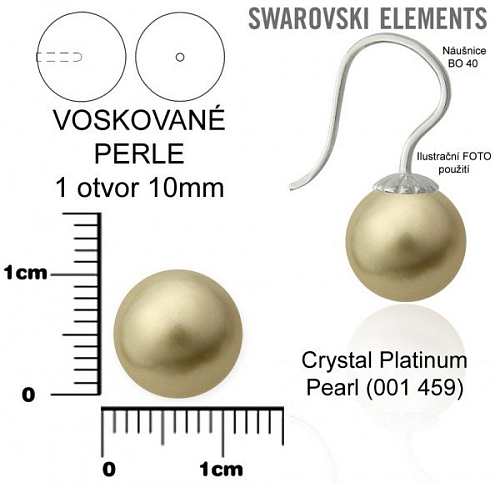 SWAROVSKI 5818 Voskované Perle 1otvor barva CRYSTAL PLATINUM PEARL 459 velikost 10mm.