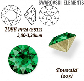 SWAROVSKI ELEMENTS 1088 XIRIUS Chaton PP24 (SS12)  3,00-3,20mm barva EMERALD (205).