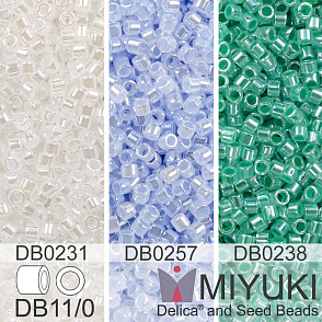 Korálky Miyuki Delica 11/0. Barevné variace č. 22 DB0231, DB0257, DB0238. Balení 3x5g