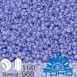 Korálky TOHO tvar ROUND (kulaté). Velikost 11/0. Barva č. 988 Inside-Color Crystal/Lupine-Lined. Balení 8g.