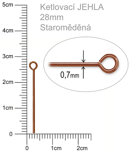 Ketlovací JEHLA  velikost 28mm. Barva staroměděná.