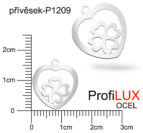 Přívěsek Ocel ozn-P1209 SRDCE+čtyřlístek velikost 17x15mm. Řada přívěsků ProfiLUX